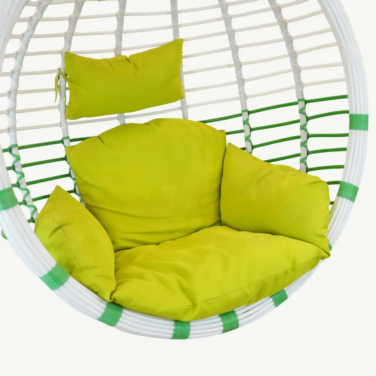 Oval Synthetic Rattan Swing Chair with Stand and Lime Green Cushions – 185 cm Height - Image 5
