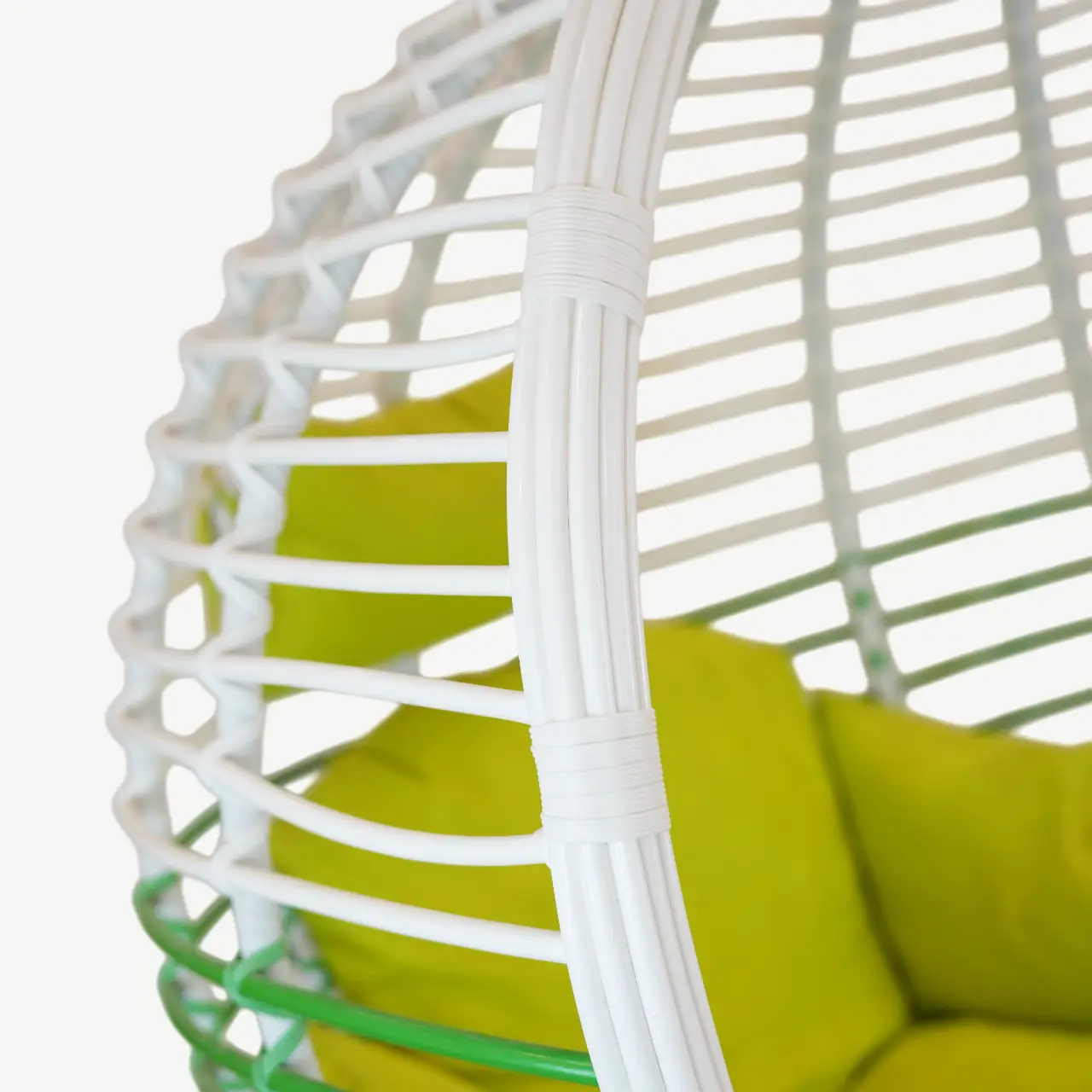 Oval Synthetic Rattan Swing Chair with Stand and Lime Green Cushions – 185 cm Height - Image 3