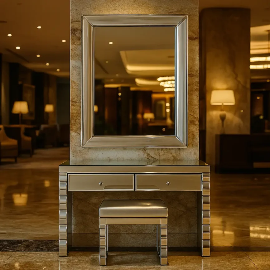 Mirrored Silver Console and Mirror Set