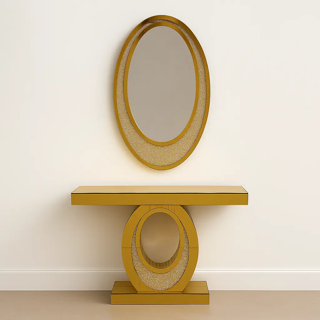 Oval Mirrored Console and Mirror Set
