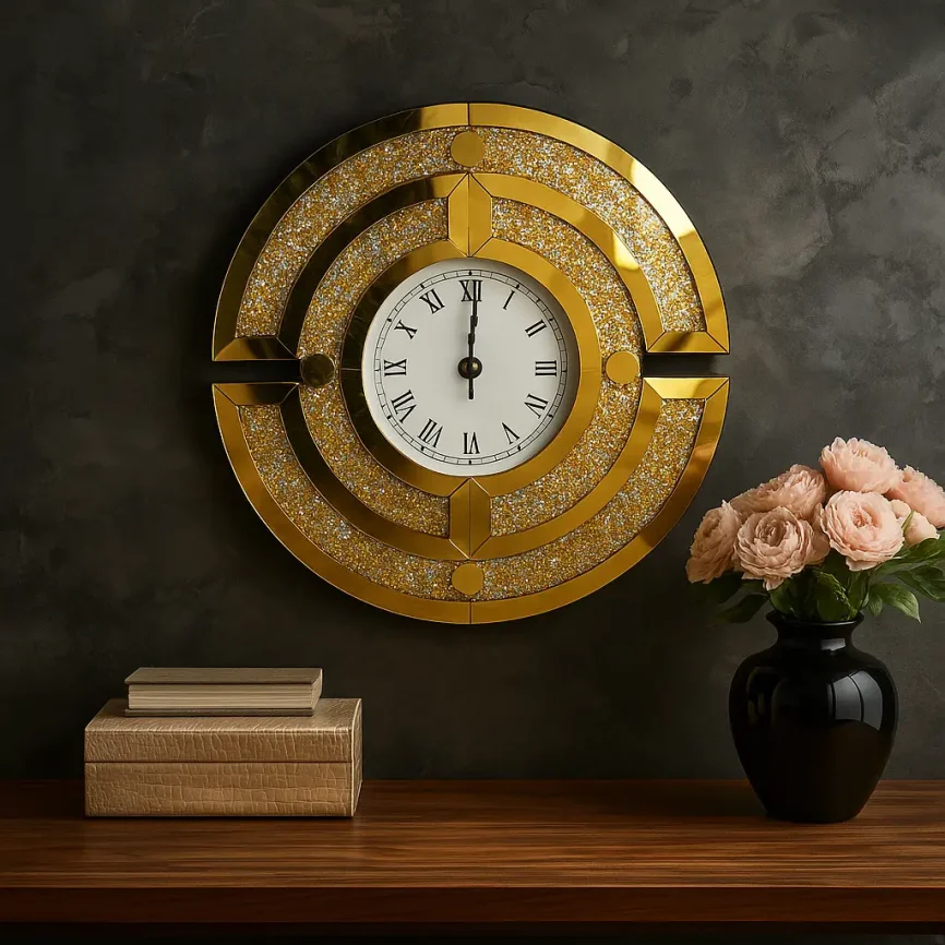 Wall Clock Round Gold
